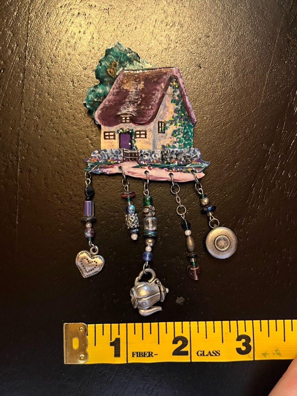 Vintage Hand Painted House Brooch with Dangling Charms - Picture 4 of 5